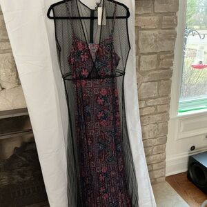 Johnny Was Black Mesh Floral Maxi Dress